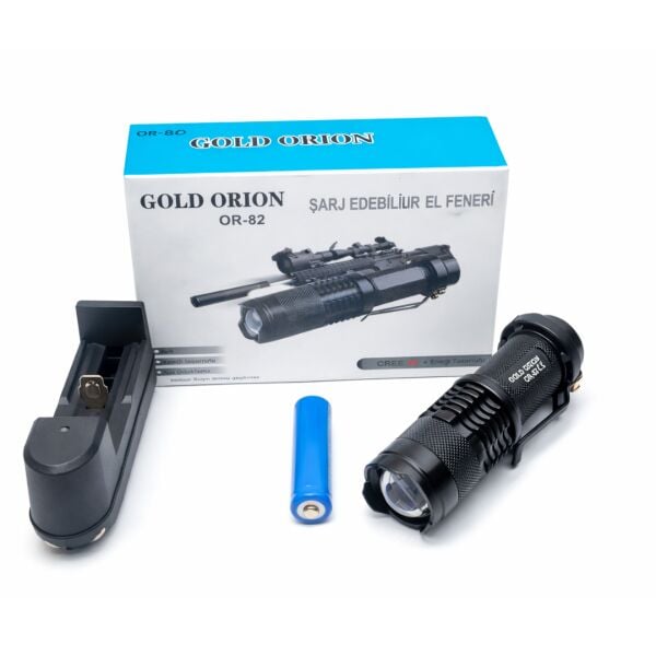 Gold Orion OR-82 Mini Şarjlı LED El Feneri | 10W | 14500 1300 mAh | Zoomlu | 3 Mod