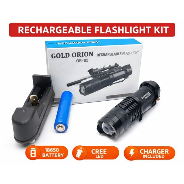 Gold Orion OR-82 Mini Şarjlı LED El Feneri | 10W | 14500 1300 mAh | Zoomlu | 3 Mod