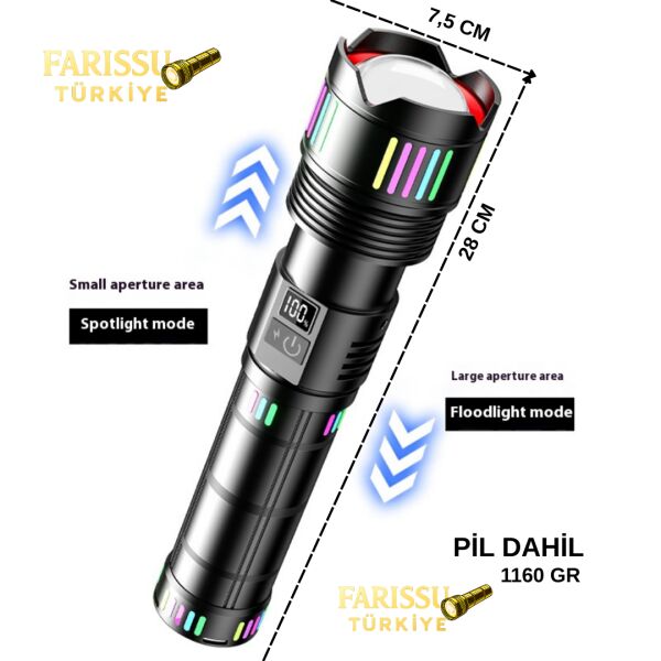 PS-4200 Şarj Edilebilir Profesyonel El Feneri 130W 13000 Lümen Tip-C Şarjlı Powerbank Özellikli Set