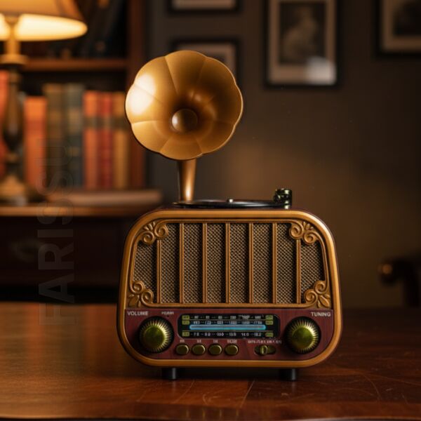 Nostaljik Gramofon Tasarımlı Bluetooth Radyo – FM/AM/SW – USB & TF Kart Destekli – Type-C Şarjlı