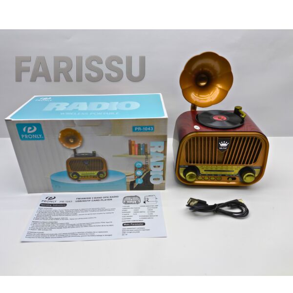 Nostaljik Gramofon Tasarımlı Bluetooth Radyo – FM/AM/SW – USB & TF Kart Destekli – Type-C Şarjlı