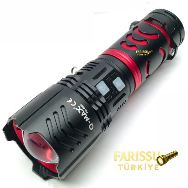 Q-MAX  Profesyonel Şarj Edilebilir Uzun Menzilli El Feneri 150W 15000 Lümen Zoomlu – Çantalı Set