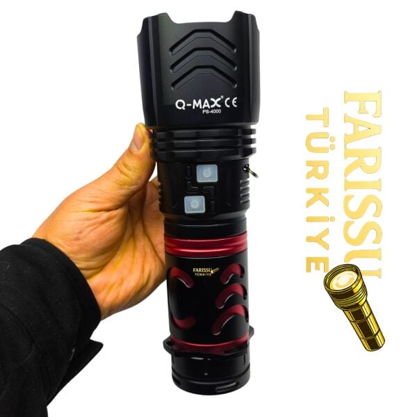 Q-MAX  Profesyonel Şarj Edilebilir Uzun Menzilli El Feneri 150W 15000 Lümen Zoomlu – Çantalı Set