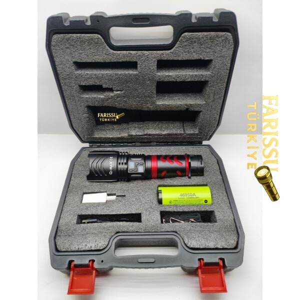 Q-MAX  Profesyonel Şarj Edilebilir Uzun Menzilli El Feneri 150W 15000 Lümen Zoomlu – Çantalı Set