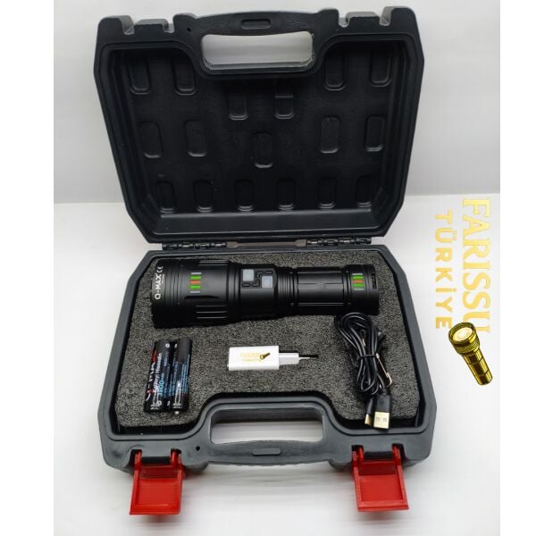 Q-MAX PS-4400 Şarj Edilebilir Uzun Menzilli Profesyonel El Feneri 80W 8000 Lümen Powerbank Özellikli