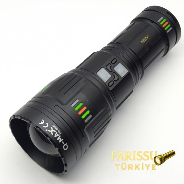 Q-MAX PS-4400 Şarj Edilebilir Uzun Menzilli Profesyonel El Feneri 80W 8000 Lümen Powerbank Özellikli