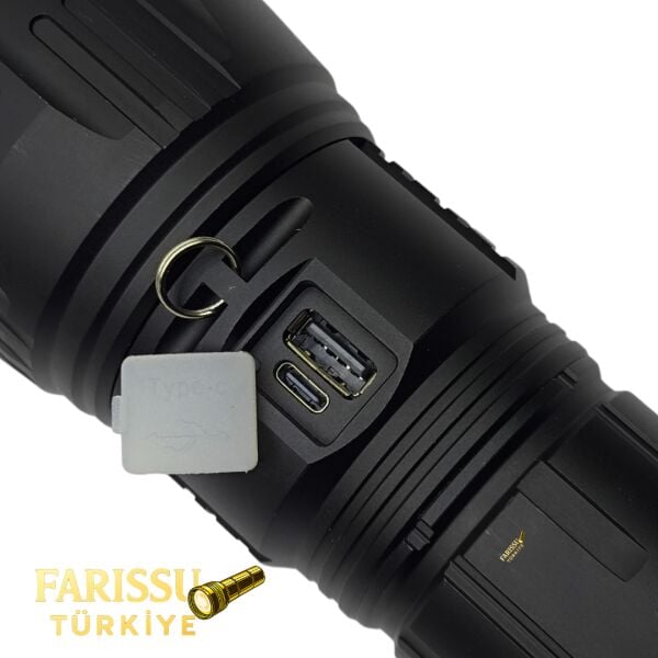 Q-MAX PS-4400 Şarj Edilebilir Uzun Menzilli Profesyonel El Feneri 80W 8000 Lümen Powerbank Özellikli