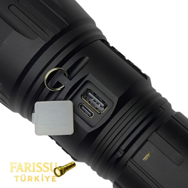 Uzun Menzilli Profesyonel El Feneri 80W 8000 Lümen Powerbank Özellikli + 4 Adet Yedek Pil