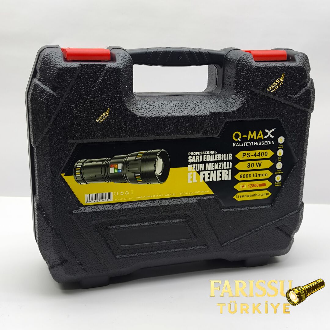 Uzun Menzilli Profesyonel El Feneri 80W 8000 Lümen Powerbank Özellikli + 4 Adet Yedek Pil