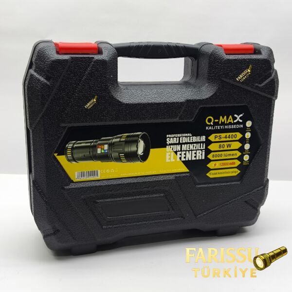 Uzun Menzilli Profesyonel El Feneri 80W 8000 Lümen Powerbank Özellikli + 4 Adet Yedek Pil