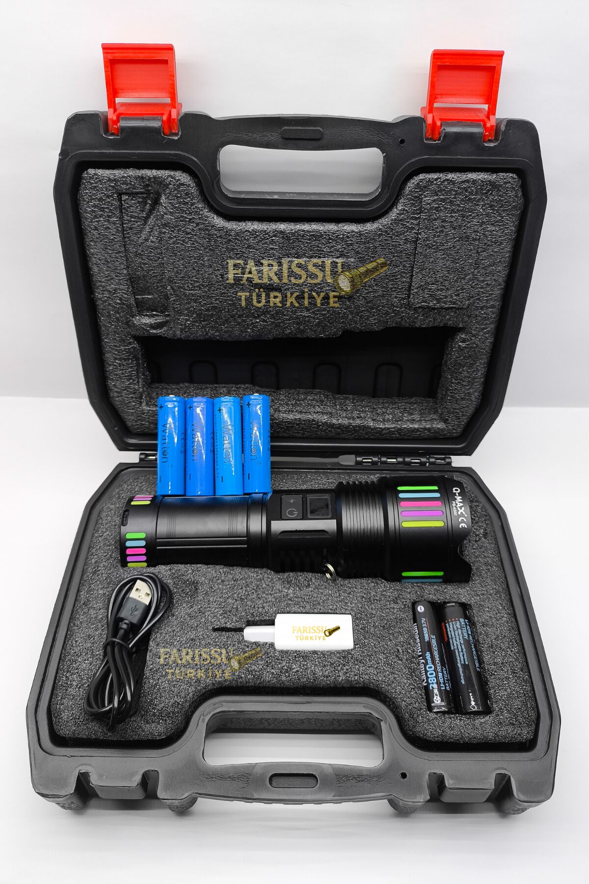 PS-4300 Yedek Pilli Şarj Edilebilir Zoomlu Profesyonel El Feneri (8×18650 Pil Dahil)