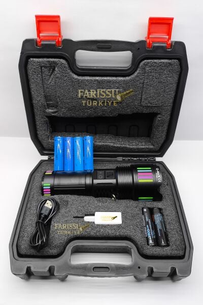 PS-4300 Yedek Pilli Şarj Edilebilir Zoomlu Profesyonel El Feneri (8×18650 Pil Dahil)