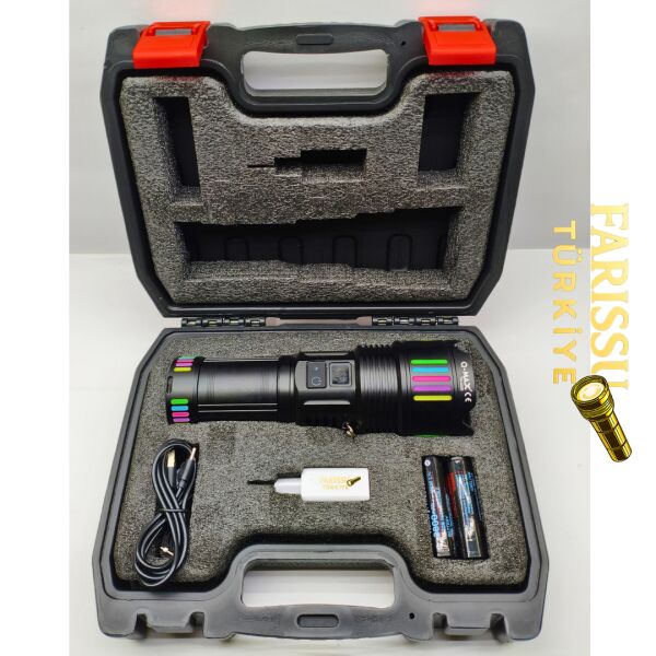 PS-4300 Yedek Pilli Şarj Edilebilir Zoomlu Profesyonel El Feneri (8×18650 Pil Dahil)