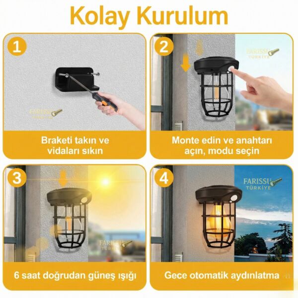 CL-T66 Solar Sensörlü Duvar Lambası 1200 LM | 3 Modlu | Güneş Enerjili Dış Mekân Aydınlatma