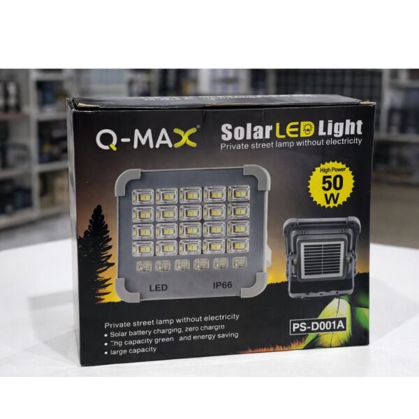 Q-MAX 50W Solar LED Projektör IP66 | 5 Modlu | USB Şarjlı | Polis Çakar Modlu