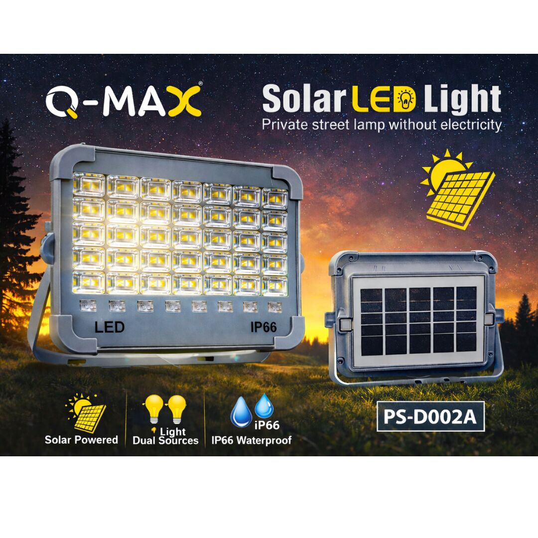 Q-MAX Solar LED Işıldak IP66 Su Geçirmez 5 Modlu Güneş Enerjili Aydınlatma PS-D002A