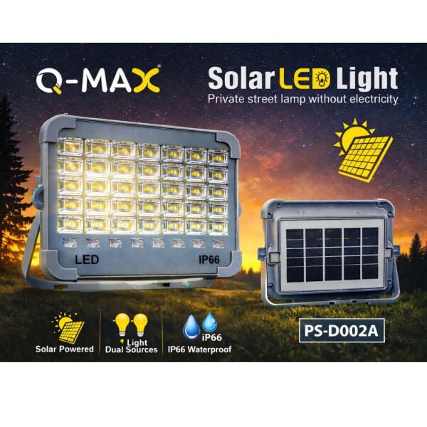 Q-MAX Solar LED Işıldak IP66 Su Geçirmez 5 Modlu Güneş Enerjili Aydınlatma PS-D002A