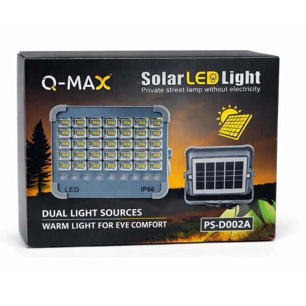 Q-MAX Solar LED Işıldak IP66 Su Geçirmez 5 Modlu Güneş Enerjili Aydınlatma PS-D002A