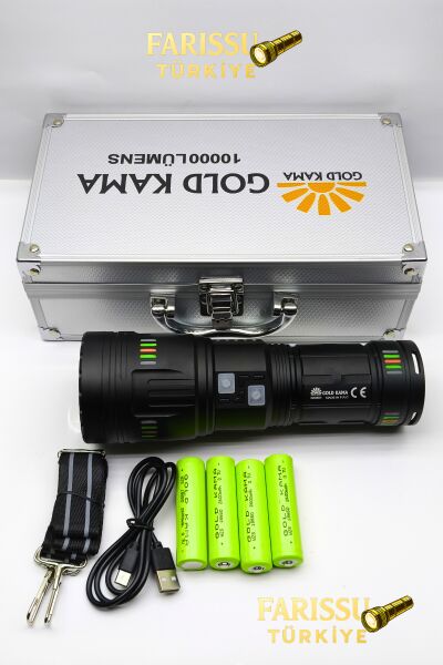 GK601 10000 Lümen El Feneri | 4×18650 Pil Dahil | Metal Gövde | Özel Taşıma Kutulu