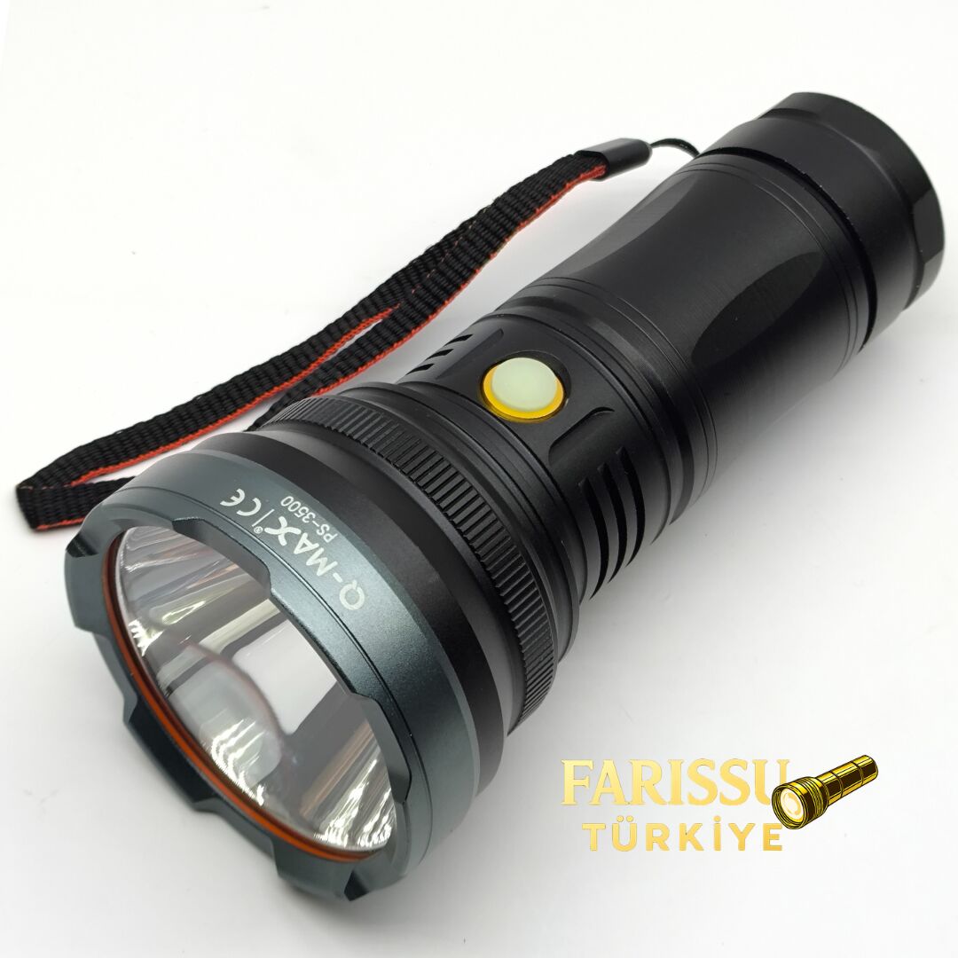 Q-MAX PS-3500 Şarjlı Profesyonel Avcı El Feneri 4000 Lümen 1 KM Menzil 7800 mAh