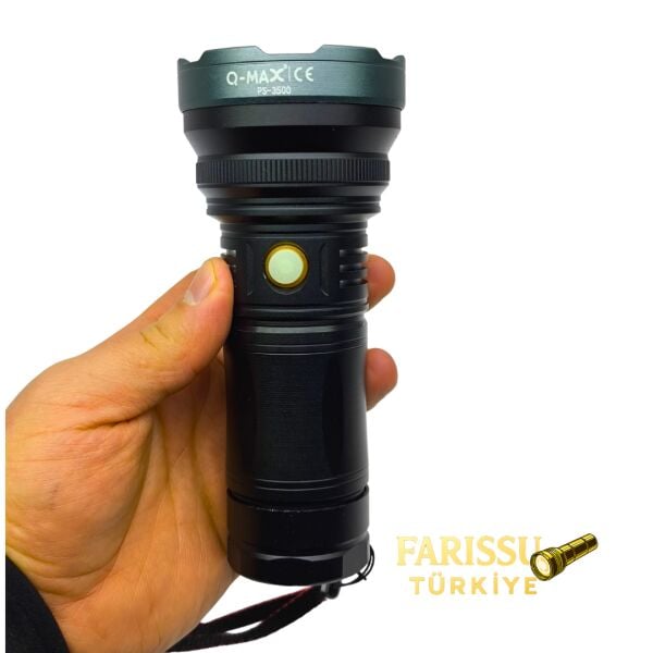 Q-MAX PS-3500 Şarjlı Profesyonel Avcı El Feneri 4000 Lümen 1 KM Menzil 7800 mAh