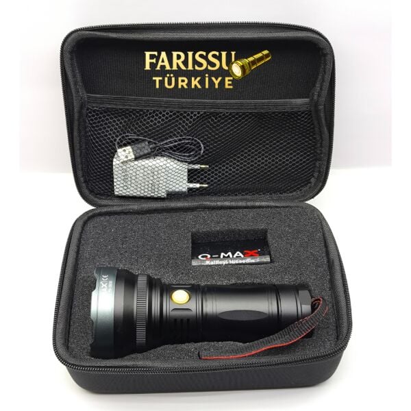 Q-MAX PS-3500 Şarjlı Profesyonel Avcı El Feneri 4000 Lümen 1 KM Menzil 7800 mAh
