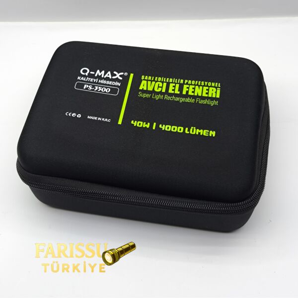 Q-MAX PS-3500 Şarjlı Profesyonel Avcı El Feneri 4000 Lümen 1 KM Menzil 7800 mAh