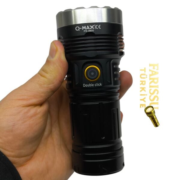 Q-MAX PS-3600 Şarjlı Avcı El Feneri | 38650 7800 mAh Pil | 3500 Lümen | Profesyonel