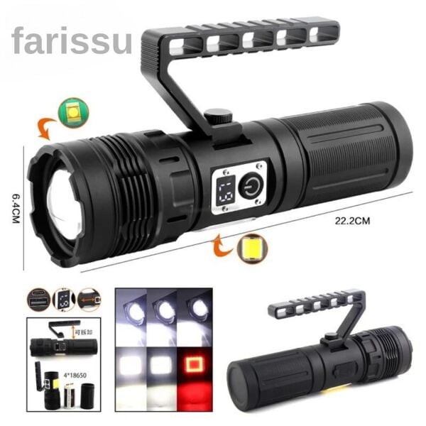 GK-S2303B Şarjlı El Feneri 8000 Lümen 4+4 Adet 18650 Pil Yedek Pilli Powerbanklı