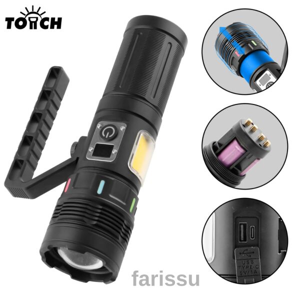 GK-S2303B Şarjlı El Feneri 8000 Lümen 4+4 Adet 18650 Pil Yedek Pilli Powerbanklı