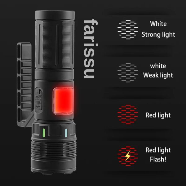 GK-S2303B Şarjlı El Feneri 8000 Lümen 4+4 Adet 18650 Pil Yedek Pilli Powerbanklı