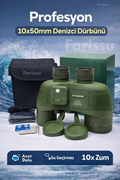 Profesyön 10x50 mm Azot Dolu Su Geçirmez Denizci Dürbünü – Işıklı Pusulalı, Profesyonel Optik Dürbün