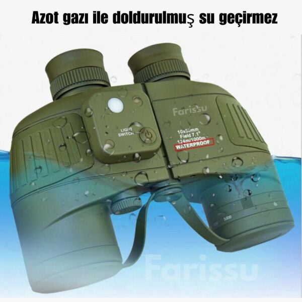 Profesyön 10x50 mm Azot Dolu Su Geçirmez Denizci Dürbünü – Işıklı Pusulalı, Profesyonel Optik Dürbün