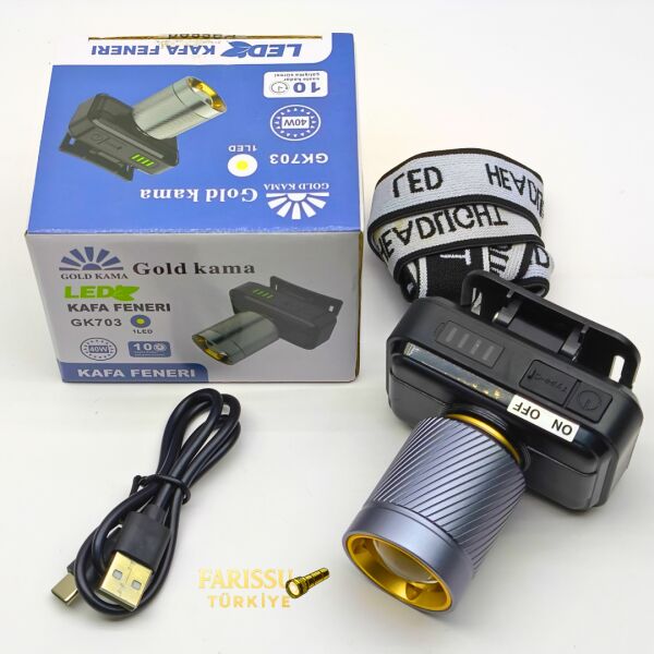 GK703 LED Kafa Lambası | 4000 Lümen | 40W Cree LED | Type-C Şarjlı | 3 Mod | Zoomlu