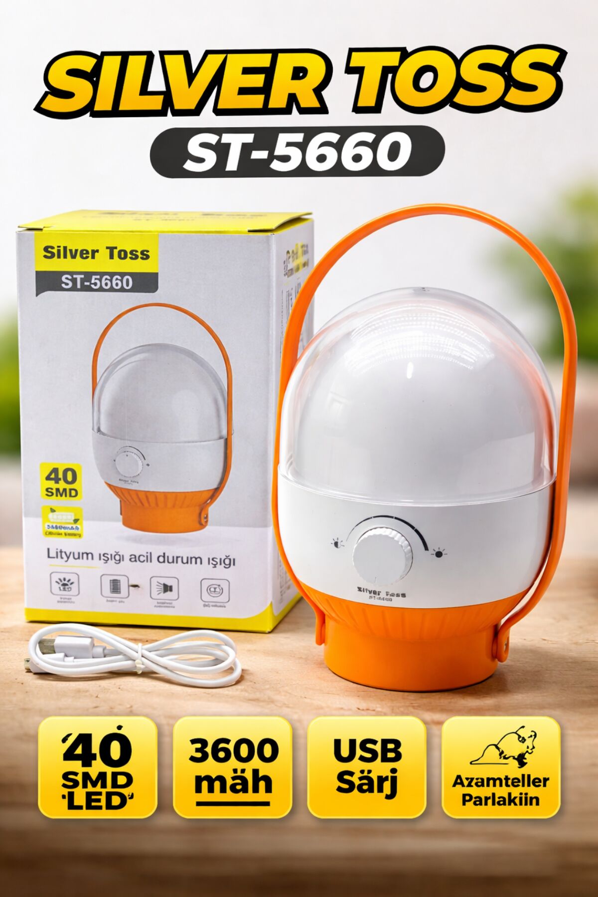 Silver Toss ST-5660 Büyük Boy 40 SMD LED Acil Durum Lambası 3600 mAh USB Şarjlı Ayarlanabilir Işık