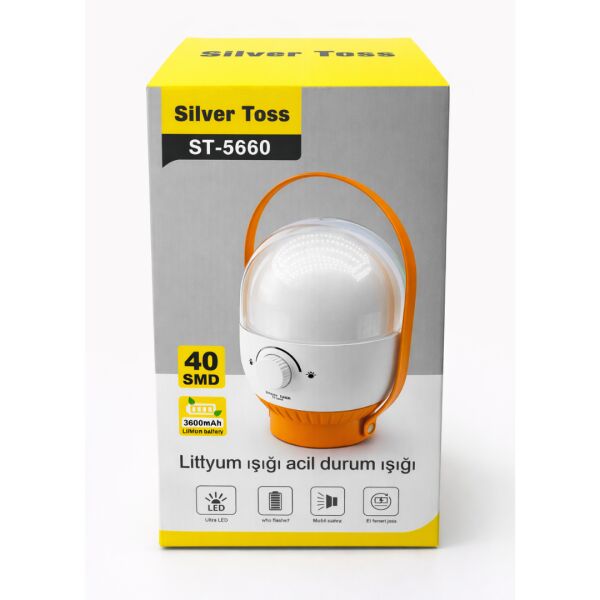 Silver Toss ST-5660 Büyük Boy 40 SMD LED Acil Durum Lambası 3600 mAh USB Şarjlı Ayarlanabilir Işık
