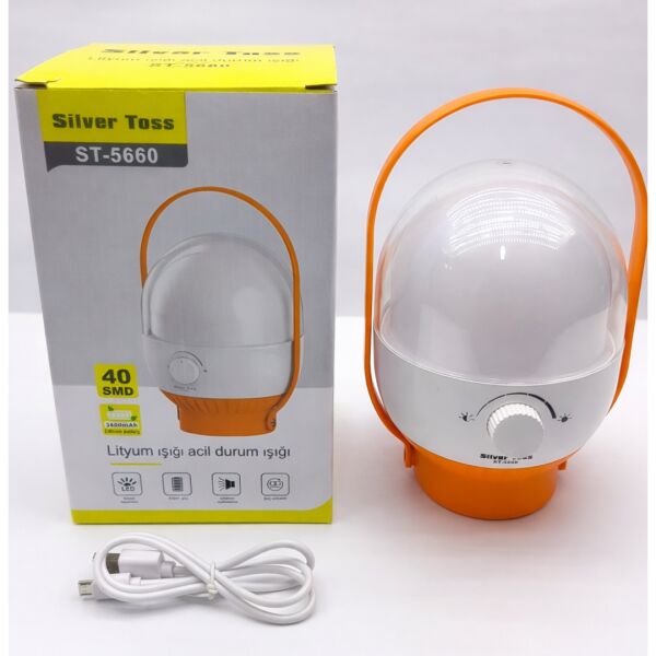 Silver Toss ST-5660 Büyük Boy 40 SMD LED Acil Durum Lambası 3600 mAh USB Şarjlı Ayarlanabilir Işık