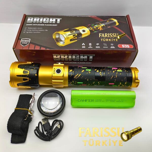 15000 Lümen 150W Ateş Yakabilen Zoomlu El Feneri 15600 mAh Güçlü Işık 15 Saat Çalışma