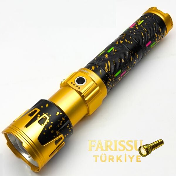 15000 Lümen Ateş Yakabilen Zoomlu El Feneri 15600 mAh Yedek Pilli