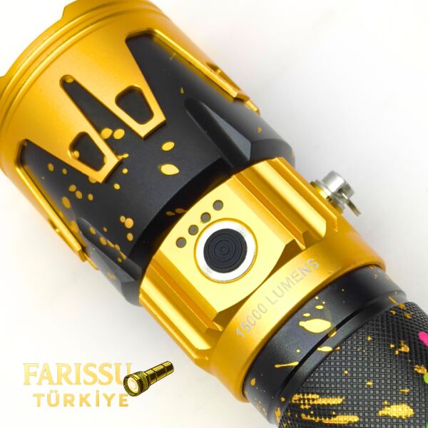 15000 Lümen Ateş Yakabilen Zoomlu El Feneri 15600 mAh Yedek Pilli
