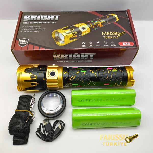 15000 Lümen Ateş Yakabilen Zoomlu El Feneri 15600 mAh Yedek Pilli