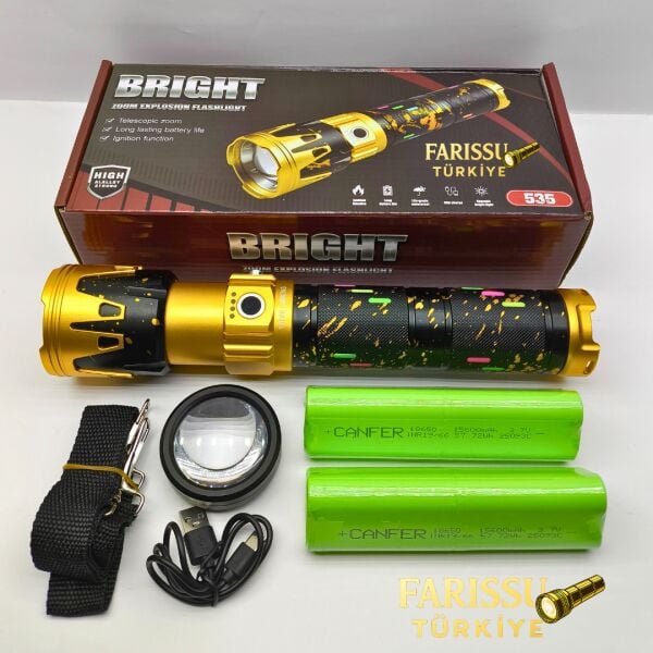 15000 Lümen Ateş Yakabilen Zoomlu El Feneri 15600 mAh Yedek Pilli