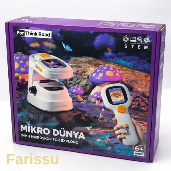 Çocuklar İçin Dijital Mikroskop 1000X | HD Ekranlı, LED Işıklı, Type-C Şarjlı Eğitim Seti