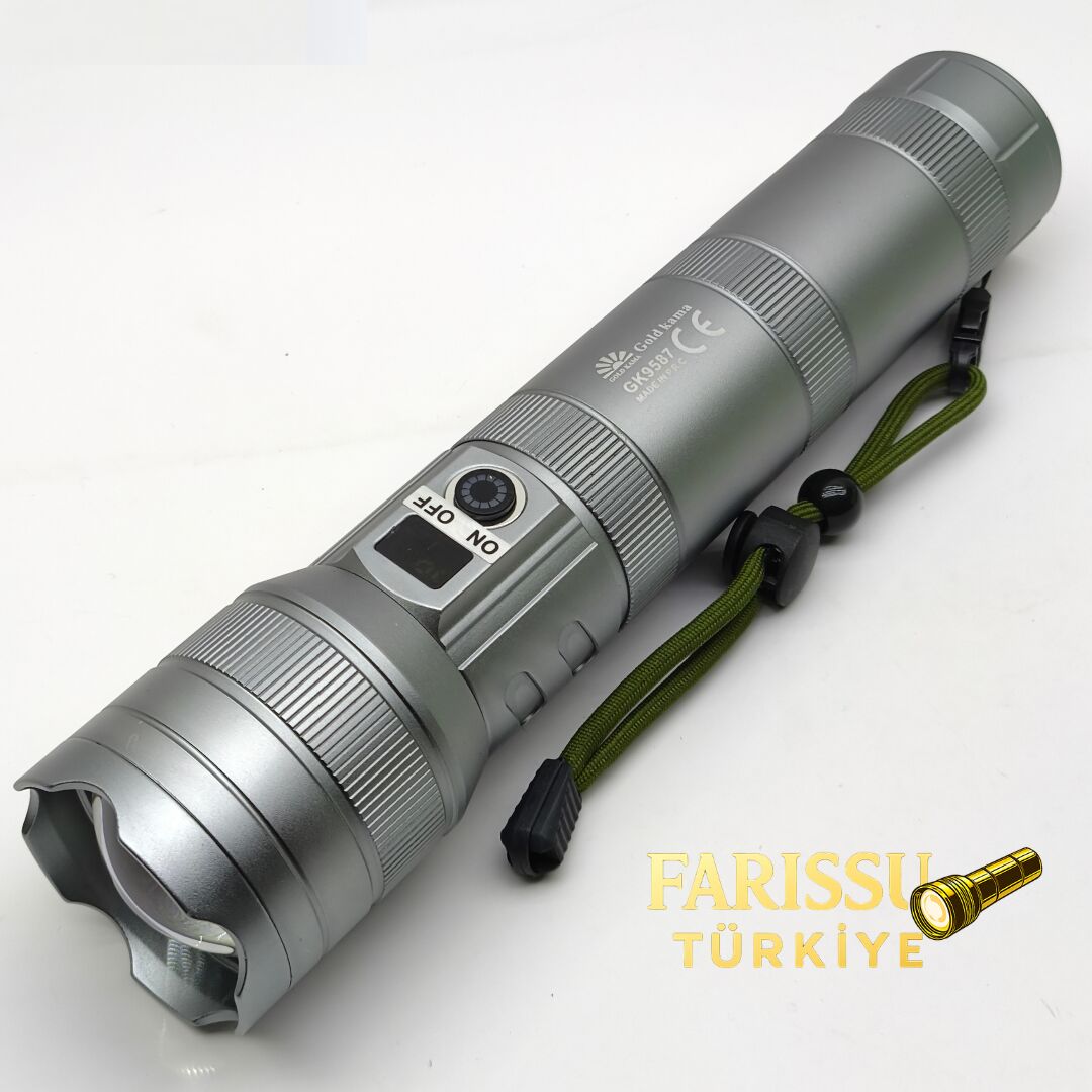 GK9587 LED Lazer Silindir El Feneri 13000 Lümen Type-C Şarjlı