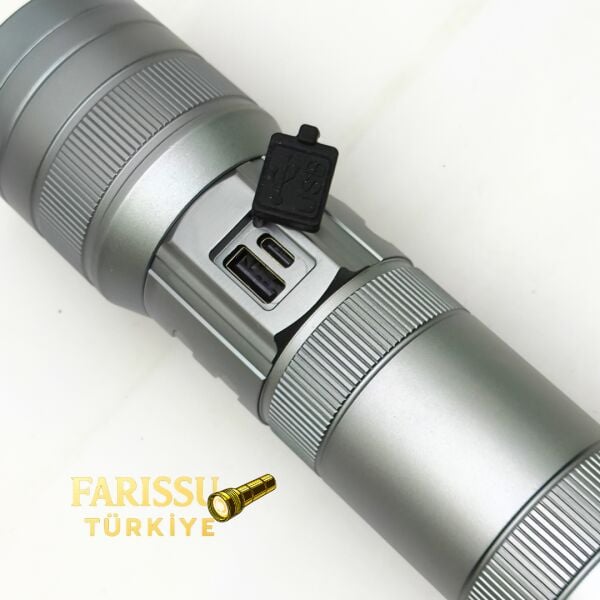 GK9587 LED Lazer Silindir El Feneri 13000 Lümen Type-C Şarjlı