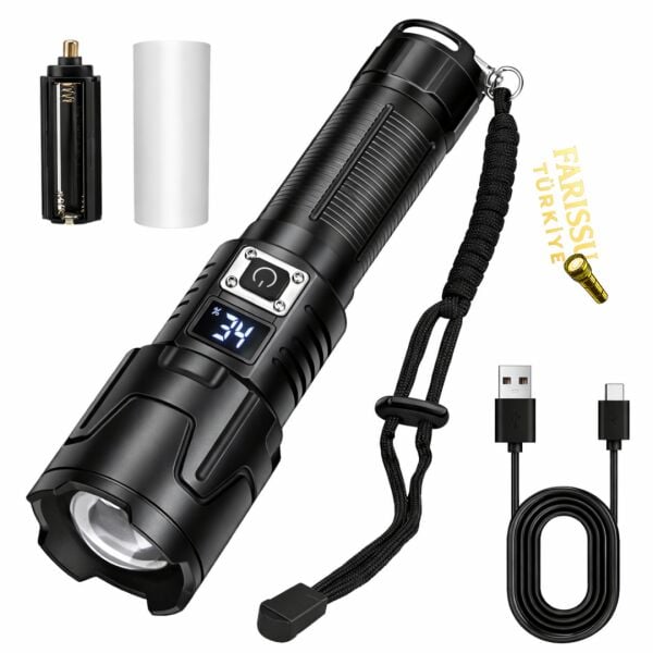 Dijital Göstergeli Zoomlu Şarjlı El Feneri 35W 4500 Lümen 26650 Pil 5000 mAh