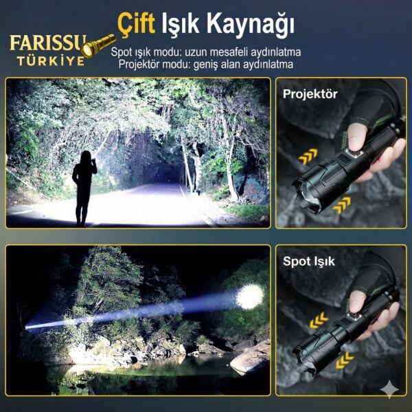 Dijital Göstergeli Zoomlu Şarjlı El Feneri 35W 4500 Lümen 26650 Pil 5000 mAh