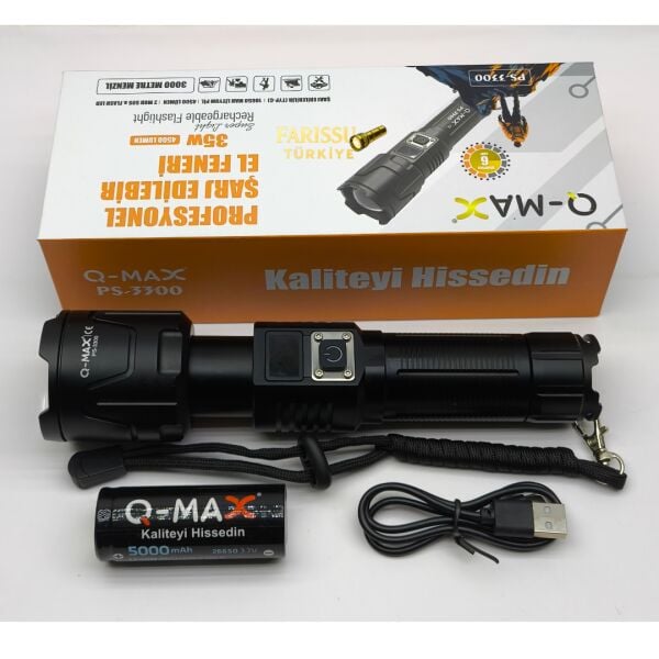 Dijital Göstergeli Zoomlu Şarjlı El Feneri 35W 4500 Lümen 26650 Pil 5000 mAh