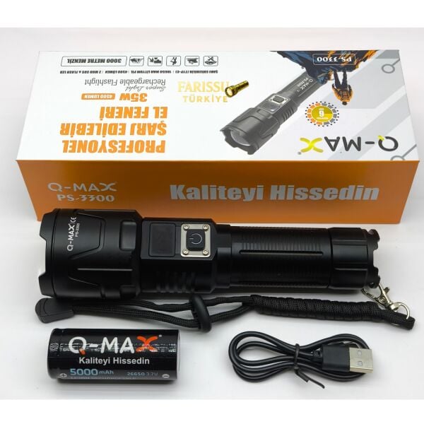 Dijital Göstergeli Zoomlu Şarjlı El Feneri 35W 4500 Lümen 26650 Pil 5000 mAh