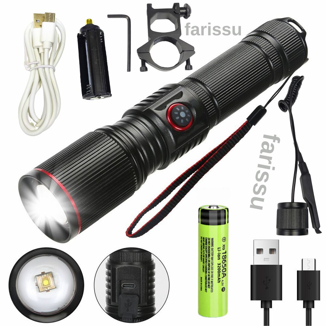 Q-Max PS-3000 Şarj Edilebilir Zoomlu Tüfek Feneri 18650 Pil 2000 Lümen